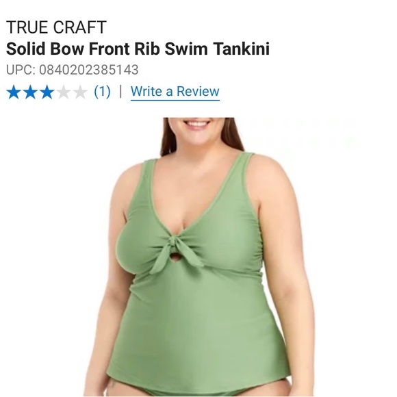SAGE GREEN COMFY TANKINI SWIM TOP SIZE 1X, PRETTY FRONT BOW. - Picture 5 of 5